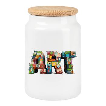 Colorful Pixel ART motif in retro look - Cookie Jar with Wooden Lid - white - Front