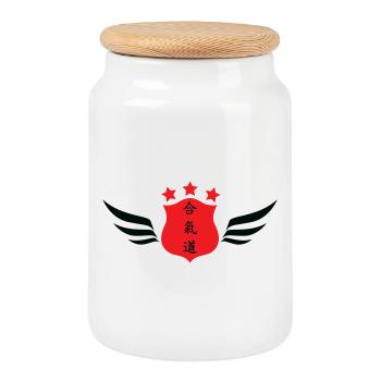 Aikido - Martial Art - Aikido - Cookie Jar with Wooden Lid - white - Front