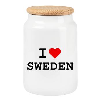 I love Sweden - Schweden - Keksdose mit Holzdeckel - Weiß - Vorne