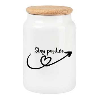 stay positiv - Keksdose mit Holzdeckel - Weiß - Vorne
