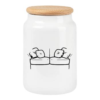 Sofa Couch Silhouette Chill Vector - Cookie Jar with Wooden Lid - white - Front