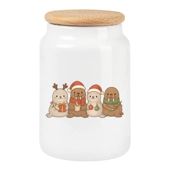 Seals and walruses Children Boys Girls Christmas - Cookie Jar with Wooden Lid - white - Front