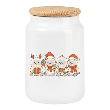 Yetis Kids Boys Girls Christmas Yetis - Cookie Jar with Wooden Lid - white - Front