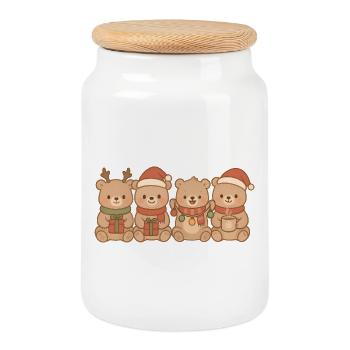 Bears for children, boys and girls, Christmas bears - Cookie Jar with Wooden Lid - white - Front