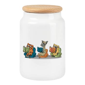 Cute Animals Reading Believe In Yourself Book Gift - Cookie Jar with Wooden Lid - white - Front