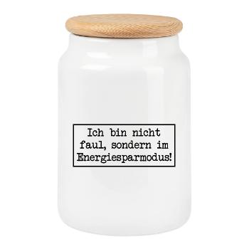 Ich bin nicht faul, sondern im Energiesparmodus! - Keksdose mit Holzdeckel - Weiß - Vorne
