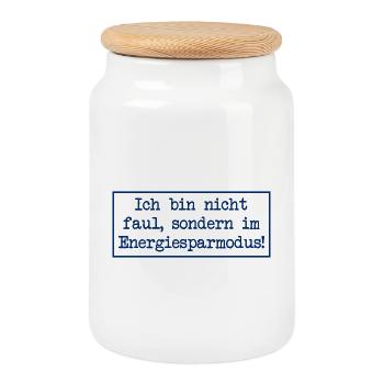 I'm not lazy, I'm in energy saving mode! - Cookie Jar with Wooden Lid - white - Front