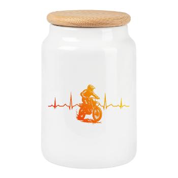 Motif amusant de motocross - Boîte à biscuits avec couvercle en bois - blanc - Devant