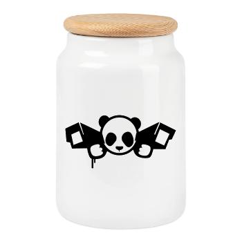 Panda de surveillance – Style graphique urbain - Boîte à biscuits avec couvercle en bois - blanc - Devant