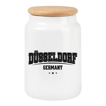 Dusseldorf Germany College Style Souvenir - Cookie Jar with Wooden Lid - white - Front