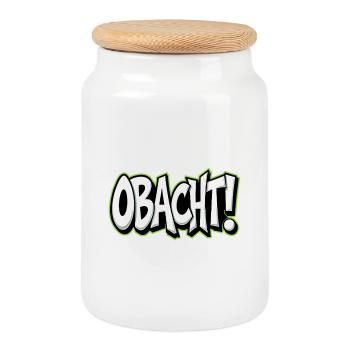 Caution Bavarian Saying Dialect Warning - Cookie Jar with Wooden Lid - white - Front