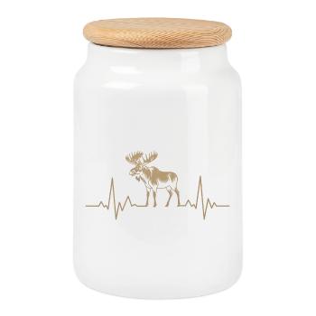 Silhouette du battement de cœur de mousse - Boîte à biscuits avec couvercle en bois - blanc - Devant