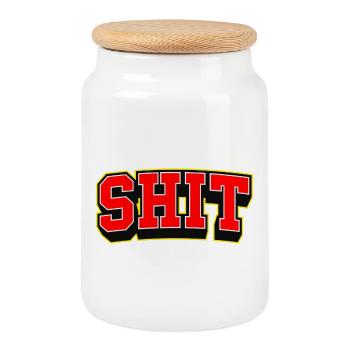 Fetter Sport-Scheißtext Logo - Keksdose mit Holzdeckel - Weiß - Vorne