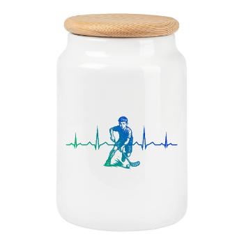 Minimalistisches Floorball Motiv - Keksdose mit Holzdeckel - Weiß - Vorne