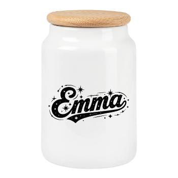 Emma name first last family - Cookie Jar with Wooden Lid - white - Front
