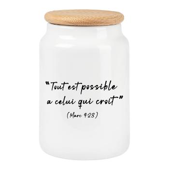 Tout est possible à celui qui croit (Marc 9:23) - Boîte à biscuits avec couvercle en bois - blanc - Devant