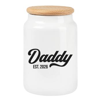 Daddy Est. 2026 - Cookie Jar with Wooden Lid - white - Front