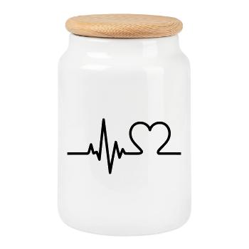 Heartbeat with Heart – Love & Life Symbol - Cookie Jar with Wooden Lid - white - Front