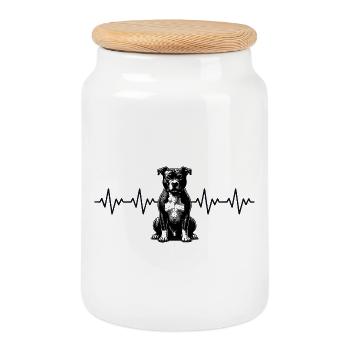 Pitbull ECG heartbeat - Cookie Jar with Wooden Lid - white - Front