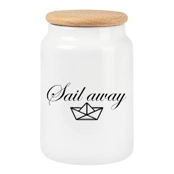 Sail Away Boat - Cookie Jar with Wooden Lid - white - Front