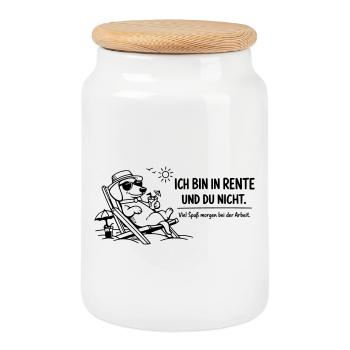 Lustiges Rentner Bild Spruch Dackel - Keksdose mit Holzdeckel - Weiß - Vorne