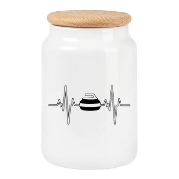 Sport Heartbeat Curling - Cookie Jar with Wooden Lid - white - Front