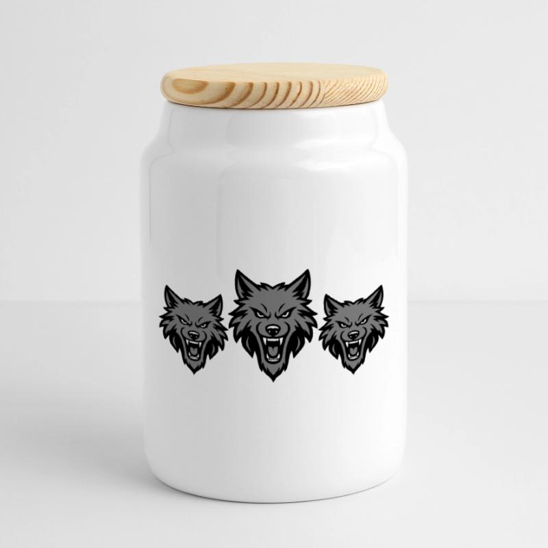 Wolf Team Pack Cookie Jar with Wooden Lid