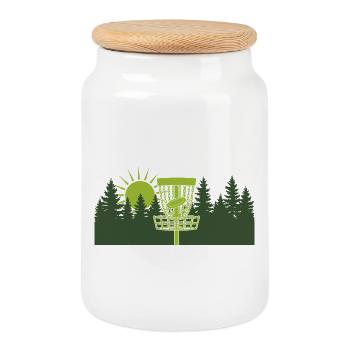 Disc Golf Lever de soleil dans la scène forestière - Boîte à biscuits avec couvercle en bois - blanc - Devant