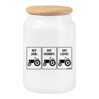 Mon travail – mon loisir – mon amour (Tractor Bauer / B) - Boîte à biscuits avec couvercle en bois - blanc - Devant