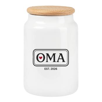 OMA EST. Annonce de la fière grand-mère 2026 - Boîte à biscuits avec couvercle en bois - blanc - Devant