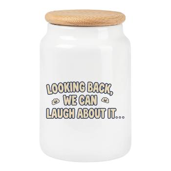 Looking back, we can laugh about it - Cookie Jar with Wooden Lid - white - Front