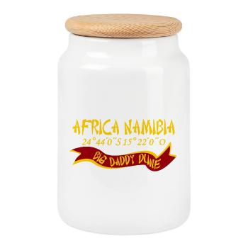 Africa Namibia, Big Daddy Dune, coordinates - Cookie Jar with Wooden Lid - white - Front
