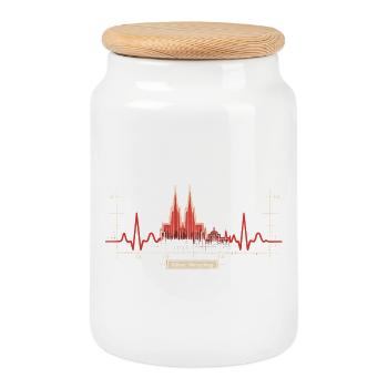 Cologne Skyline Heartbeat Dom Kölsch Love Geschen - Cookie Jar with Wooden Lid - white - Front