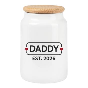 PAPA 2026 Papa fier - Boîte à biscuits avec couvercle en bois - blanc - Devant