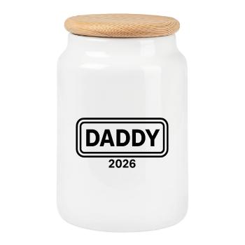 PAPA 2026 Papa fier - Boîte à biscuits avec couvercle en bois - blanc - Devant