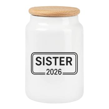 SISTER 2026 Große Schwester Ankündigung - Keksdose mit Holzdeckel - Weiß - Vorne