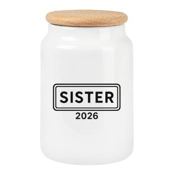 SISTER 2026 Große Schwester Ankündigung - Keksdose mit Holzdeckel - Weiß - Vorne