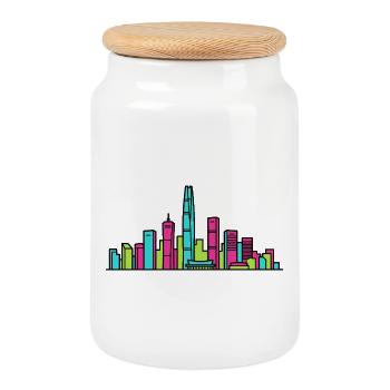 Skyline de la ville de Shenzhen : Art moderne en lignes - Boîte à biscuits avec couvercle en bois - blanc - Devant