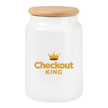 Découvrez la tenue sportive King Dart Crown Crown - Boîte à biscuits avec couvercle en bois - blanc - Devant