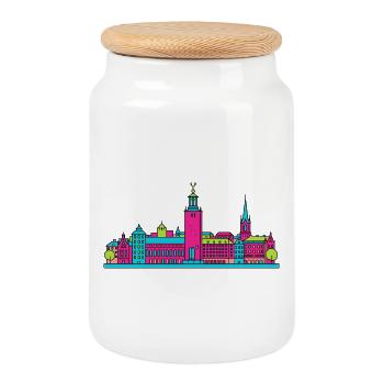 Stockholmer Stadtsilhouette Gamla Stan Moderne Kunst - Keksdose mit Holzdeckel - Weiß - Vorne