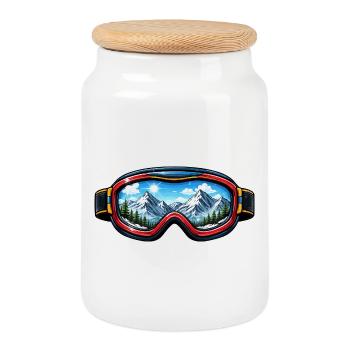  Skibrille Landschaft - Keksdose mit Holzdeckel - Weiß - Vorne