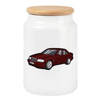 Look de voiture de rue de dessins animés rouges - Boîte à biscuits avec couvercle en bois - blanc - Devant