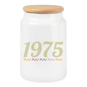 1975 - Cookie Jar with Wooden Lid - white - Front