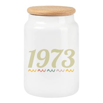 1973 - Cookie Jar with Wooden Lid - white - Front