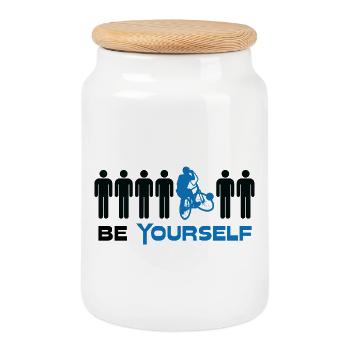 Cycling ball, cycleball, indoor cycling - Cookie Jar with Wooden Lid - white - Front