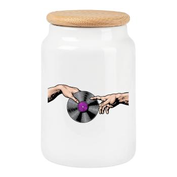 Hands Touching Vinyl Record Art - Cookie Jar with Wooden Lid - white - Front