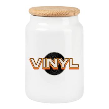 Vinyl Retro Typography Design - Keksdose mit Holzdeckel - Weiß - Vorne