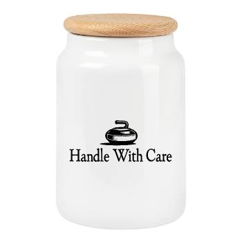 Handle With Care Curling Eissport Witzig - Cookie Jar with Wooden Lid - white - Front