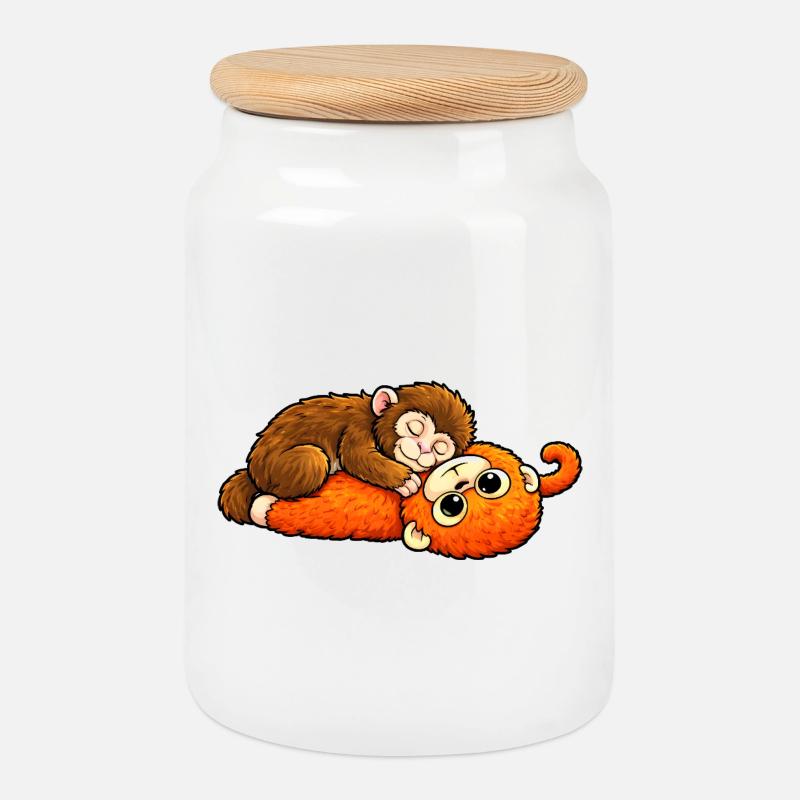 Monkey Punch Baby - Cookie Jar with Wooden Lid - white
