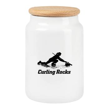 Curling Rocks Sportlerin Eissport Wintersport - Cookie Jar with Wooden Lid - white - Front